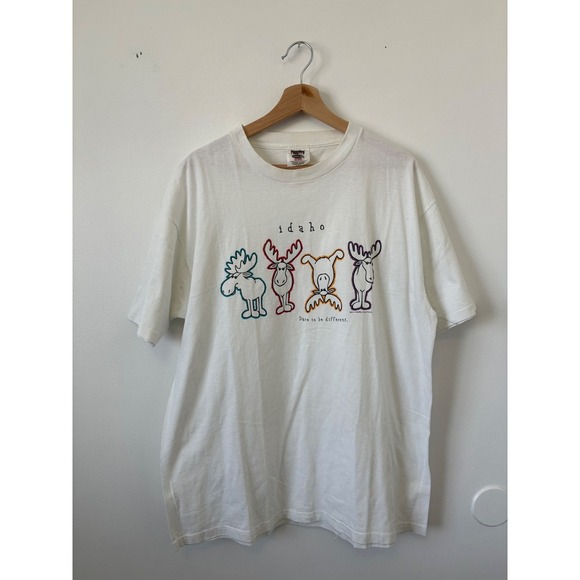 Vintage Idaho Moose "Dare to Be Different" Graphic T-Shirt – White – XL - Picture 1 of 3